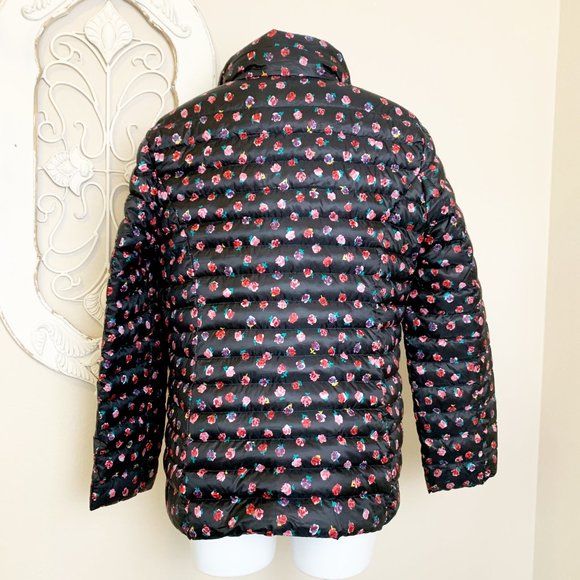 Kate Spade | Women's Black and Rose Print Down Puffy Jacket | Size: L - Picture 5 of 6